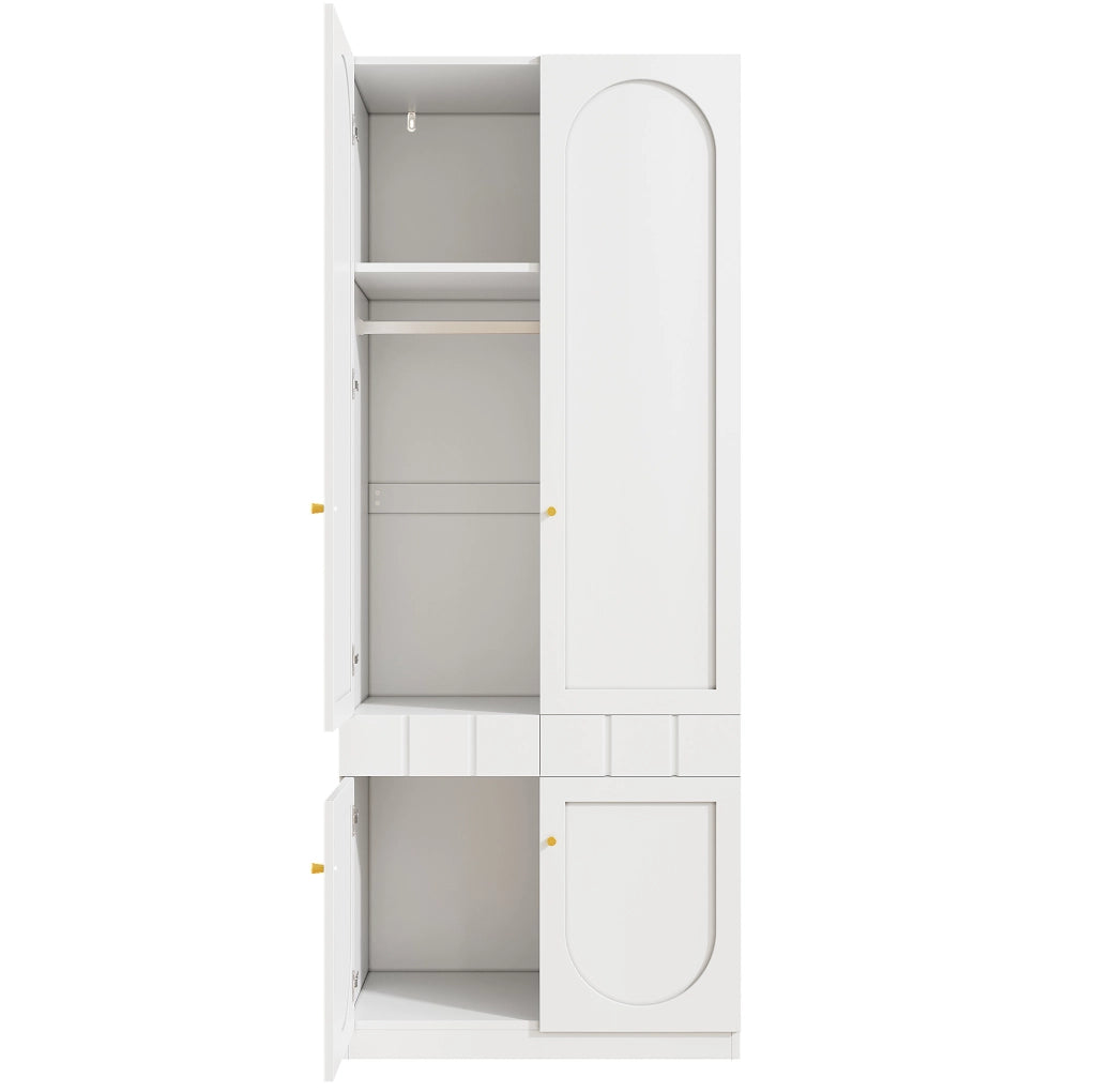 Set di 2 armadi bianchi laccati con 2 ante, appendiabiti e cassetti, 80×50×200 cm ciascuno