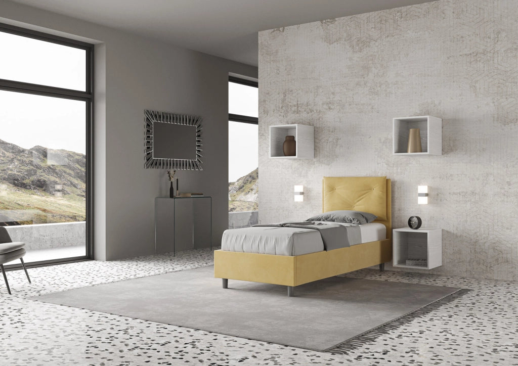 BS COM Letto singolo con rete imbottito 80x190 microfibra ocra