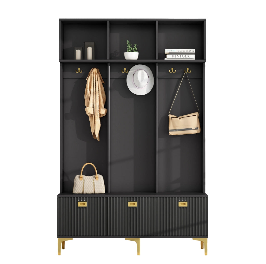 Mobile ingresso con panca e appendiabiti 120x23;5x191;5 cm in truciolare; nero e oro