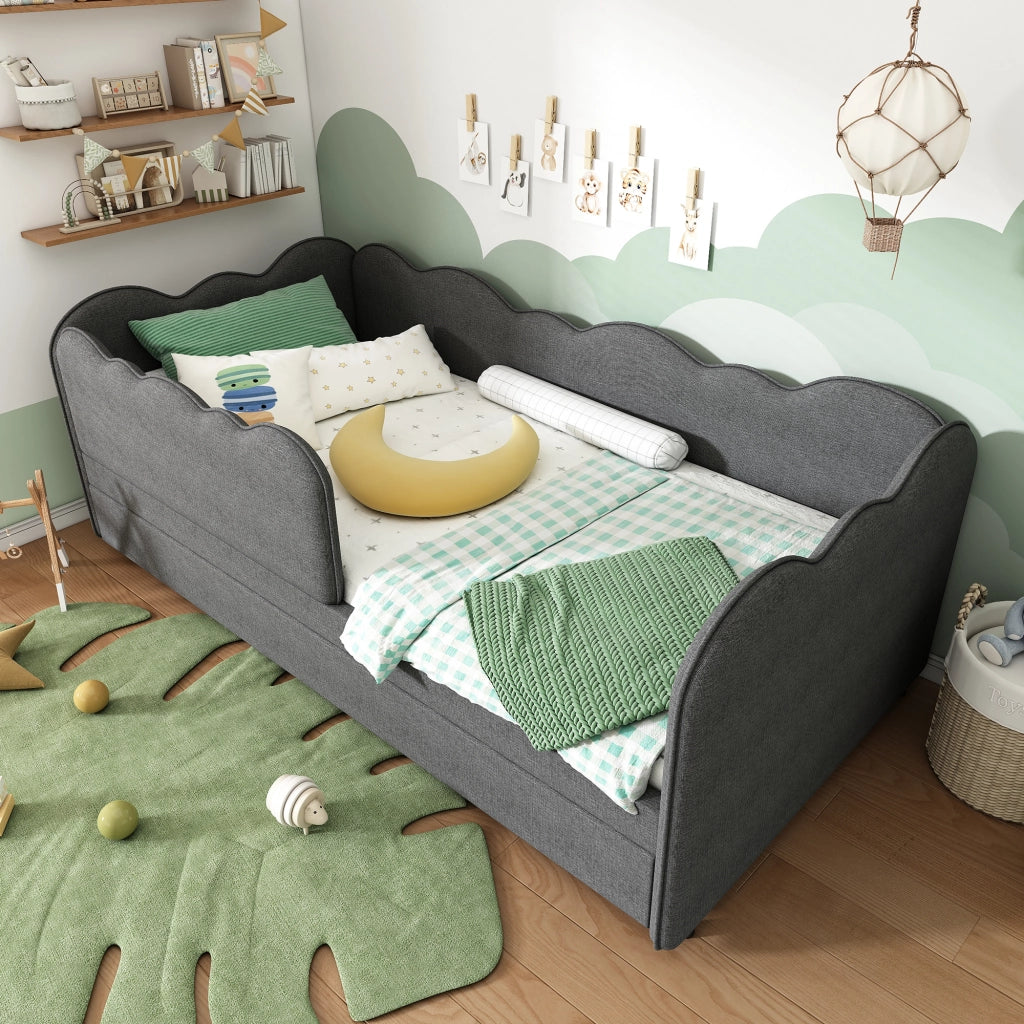 Letto imbottito grigio 90x190 cm con letto estraibile