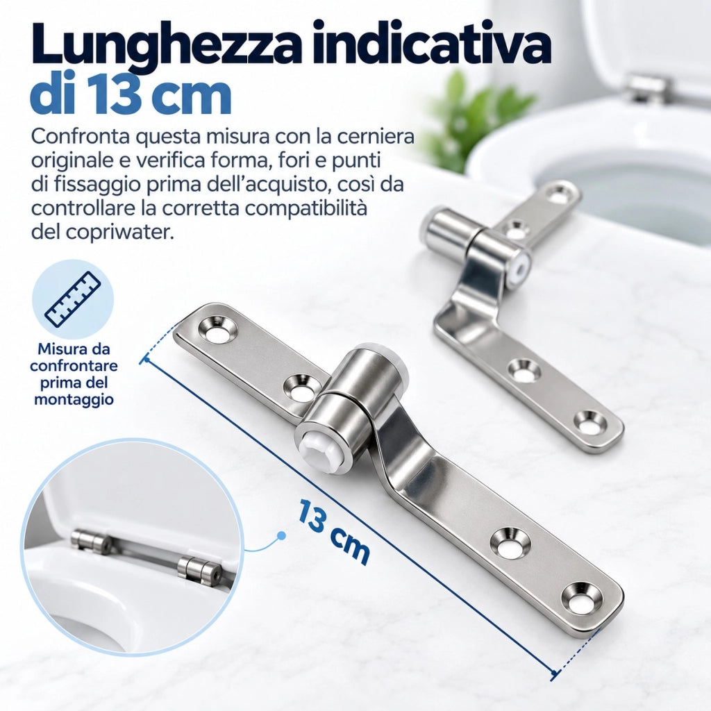 2 Cerniere Copriwater 13 cm Acciaio Inox con Accessori Fissaggio 52880