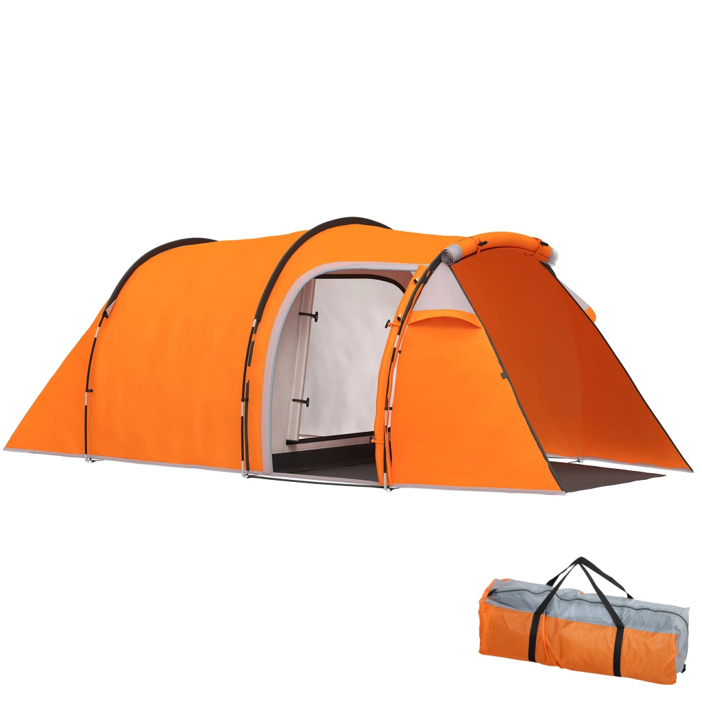 Tenda da campeggio a tunnel per 2 persone con veranda e gancio lampada, impermeabile 2000 mm, arancione
