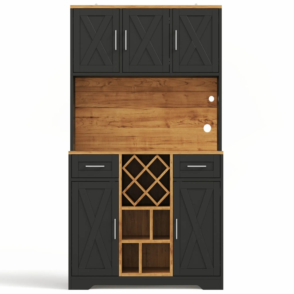 Armadio da cucina 180x105x40 cm, alta capacità con illuminazione LED, cantinetta e vetrina per soggiorno e sala da pranzo