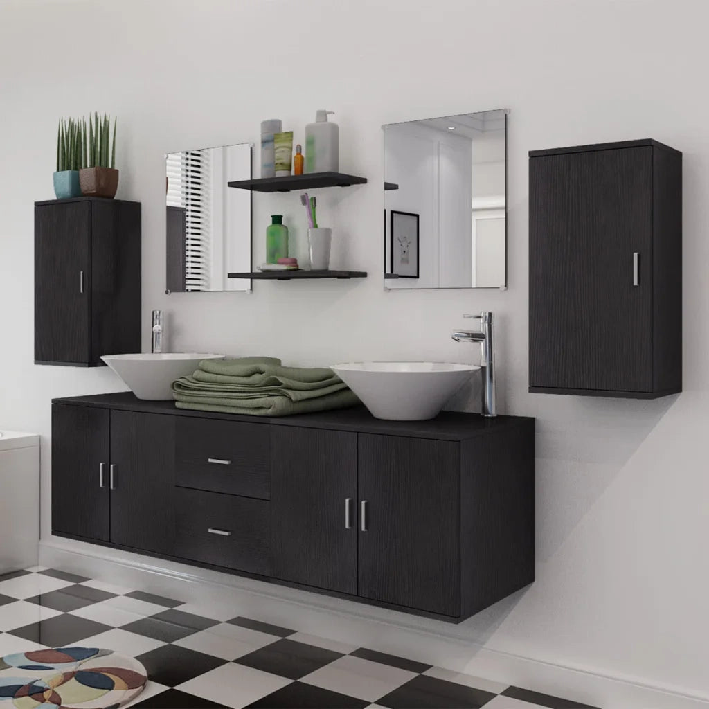 Mobili da Bagno con Lavabo Set 9 pz Nero 272229