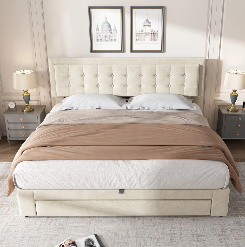 Letto matrimoniale in velluto beige 180 x 200 cm