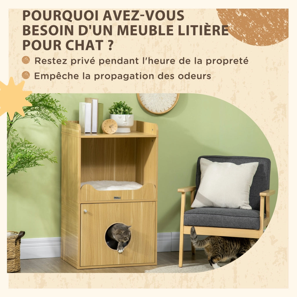 Cassettiera per gatti con porta e cuscino ¨C Minimal ¨C 60x45x103 cm