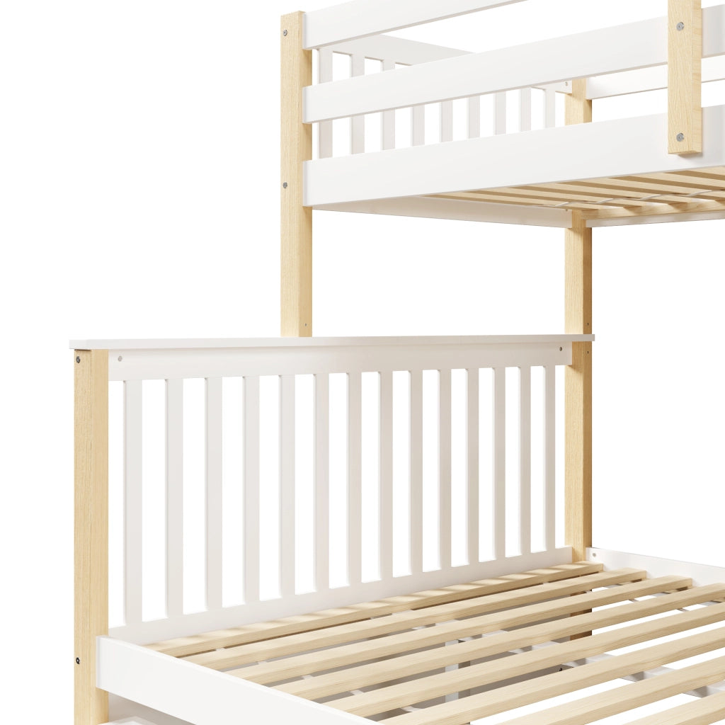 Letto a castello per bambini 90x200 e 140x200 cm con cassetti; pino; bianco e naturale