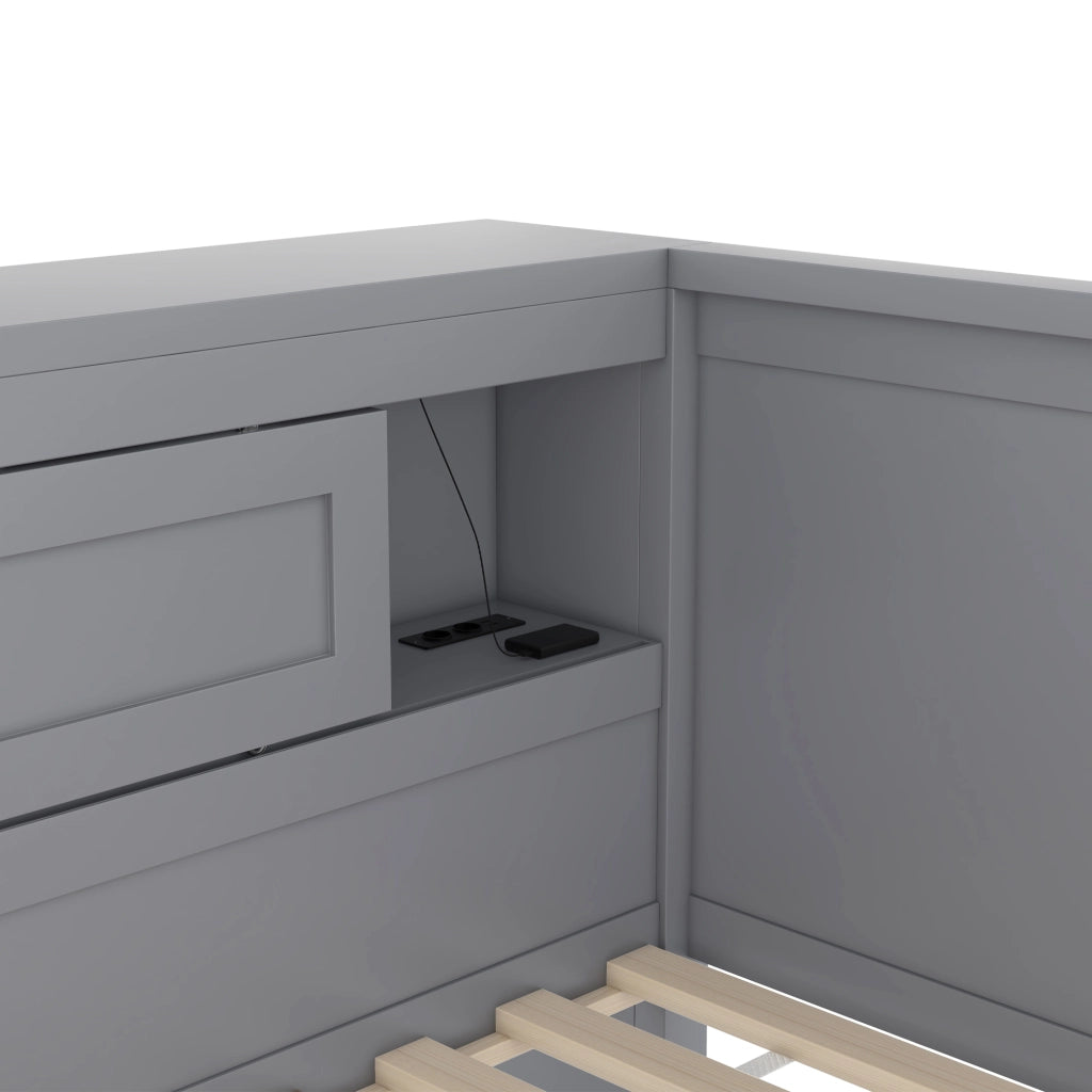 Letto a Divanetto 90x200 cm; Letto Singolo - Contenitore; LED; USB; e Presa - Grigio