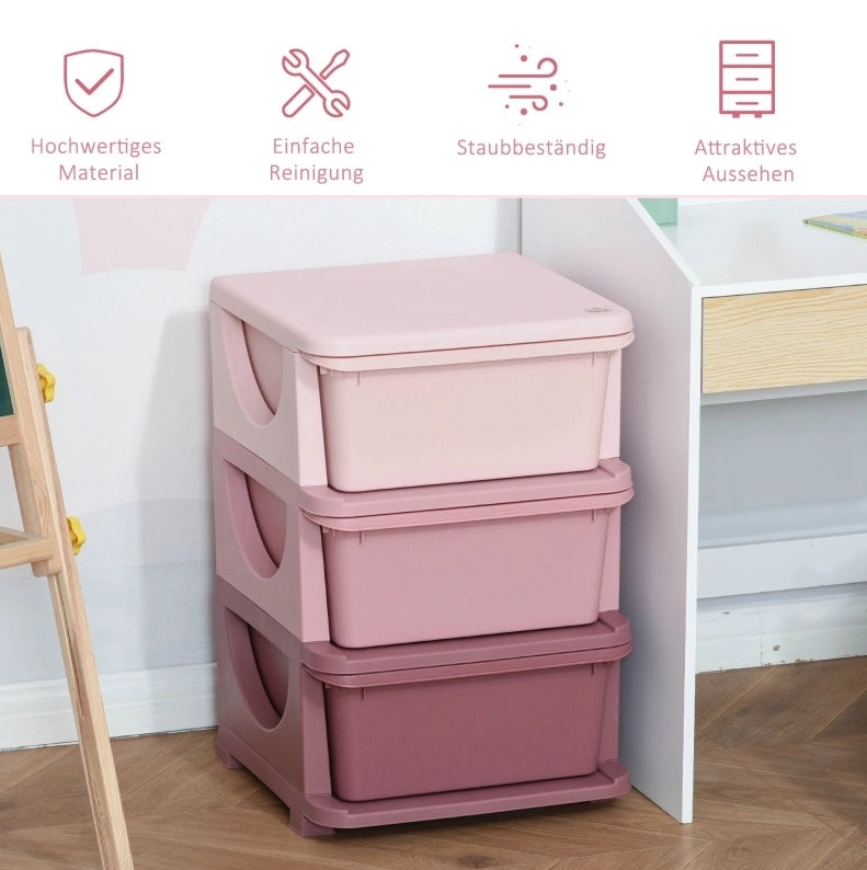 Mobile contenitore per bambini rosa a 3 livelli