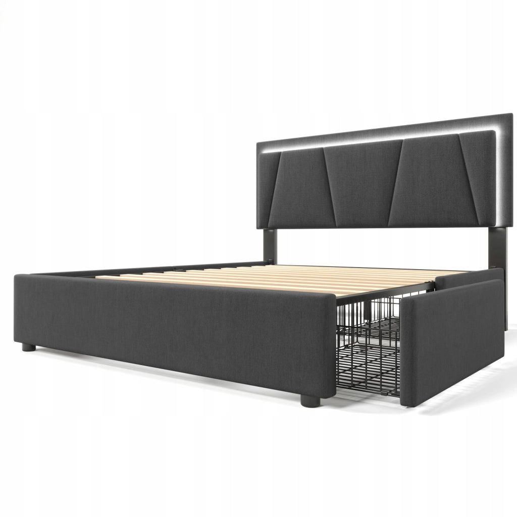 Letto singolo 140x200 - Xylo - Grigio con USB e 4 cassetti