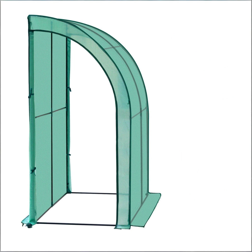 Serra da giardino addossata con 2 porte apribili copertura in PE verde telaio in acciaio 200 × 100 × 210 cm