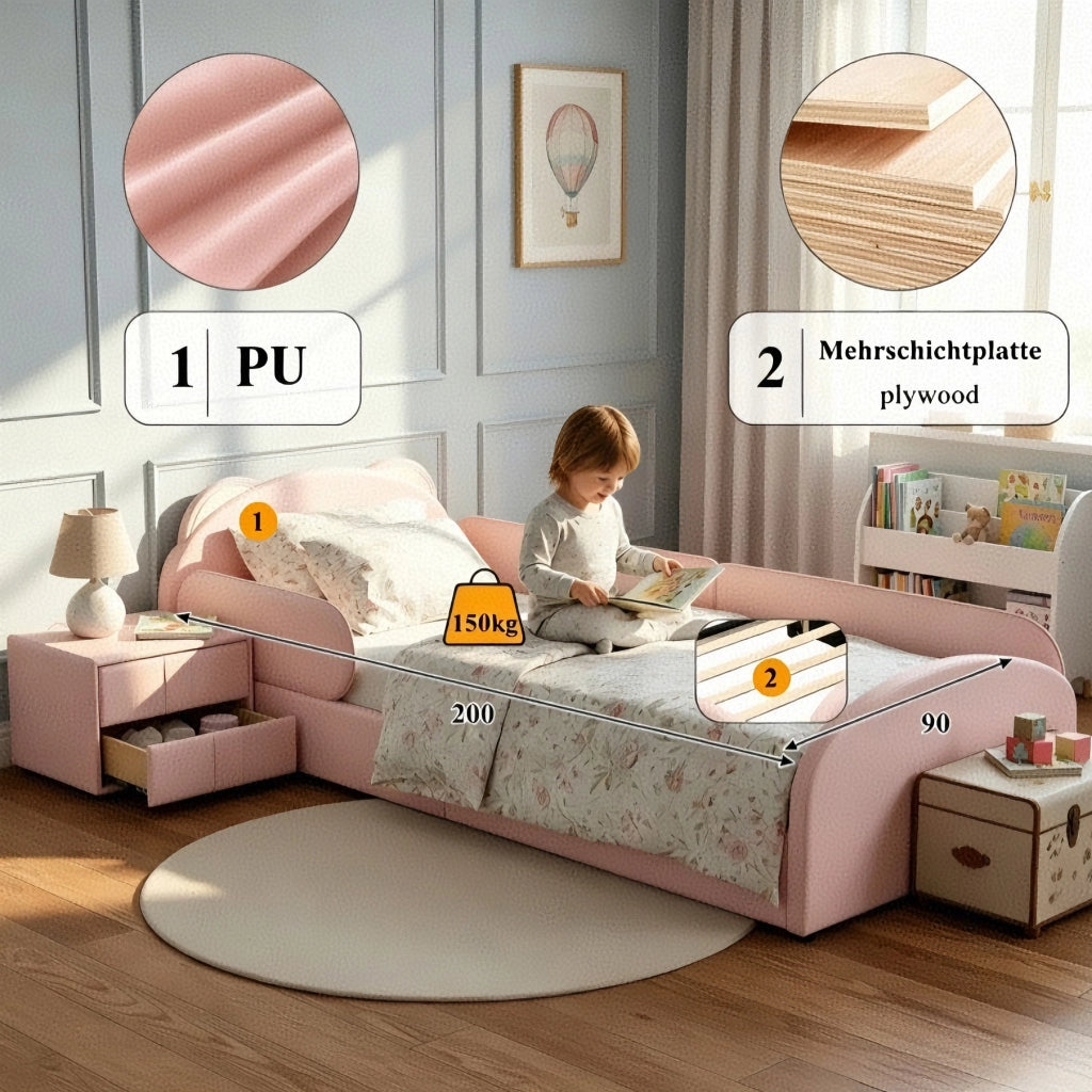 letto imbottito pu rosa 90x200 cm