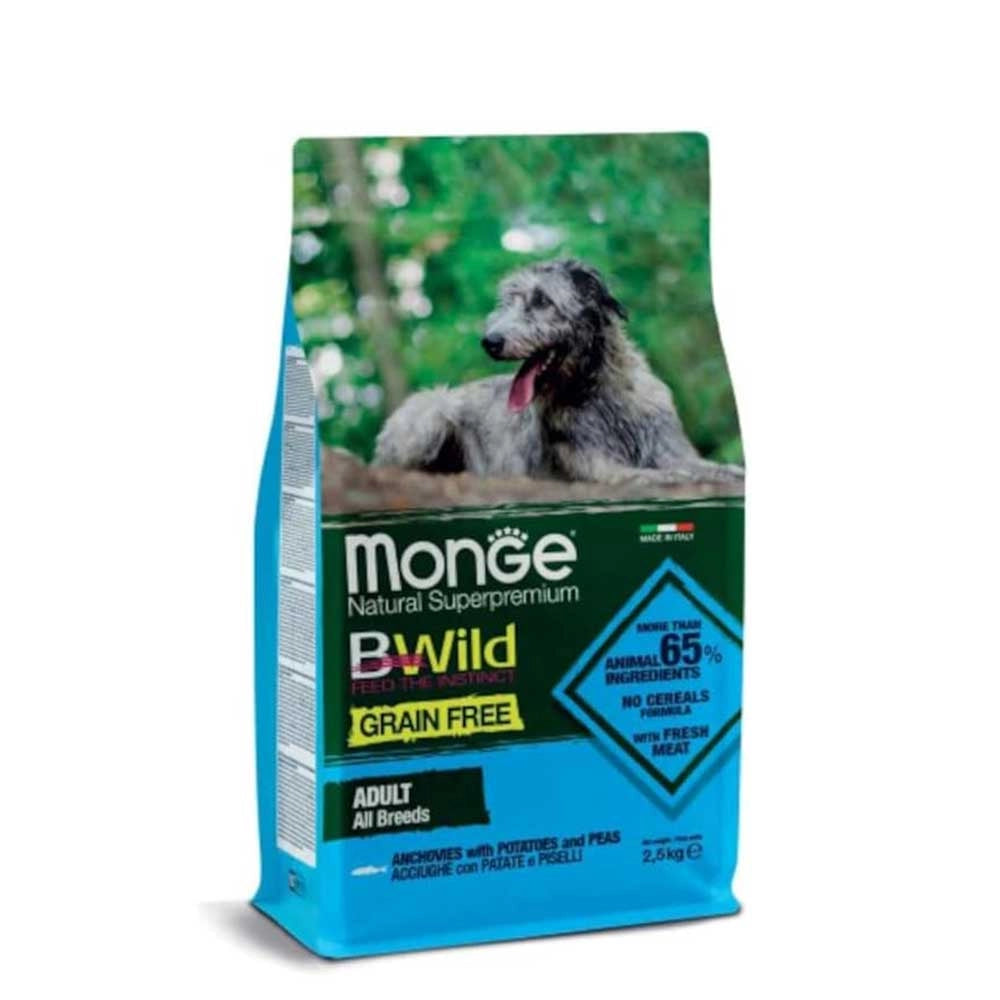 Monge Dog Bwild Grain Free Adult All Breeds Acciughe Patate e Piselli 2,5kg