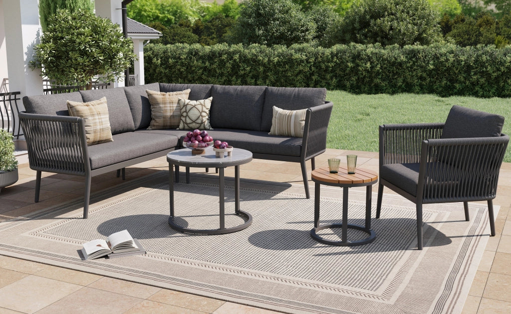 Set Salotto da Esterno Modulare 6 Pezzi per 5-6 Persone con Poltrone in PE Rattan e Tavolini per Giardino, Terrazza o Balcone, Grigio