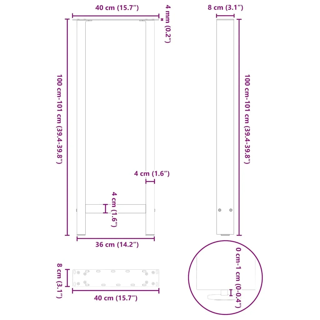 Set di 2 gambe per tavolo da bar in acciaio naturale robuste ed esteticamente gradevoli 40 x 100 cm 02_0057579