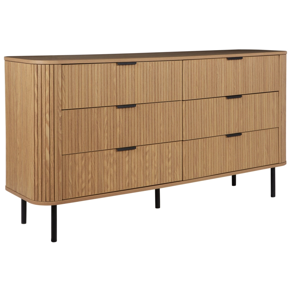 Cassettiera con 6 cassetti MDF legno chiaro gambe in metallo stile retrò