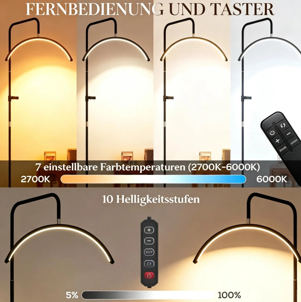 Lampada da Terra LED Dimmerabile 36W con Testa Mezza Luna Ruotabile 350°, 7 Temperature Colore, Nero, 136-186 cm