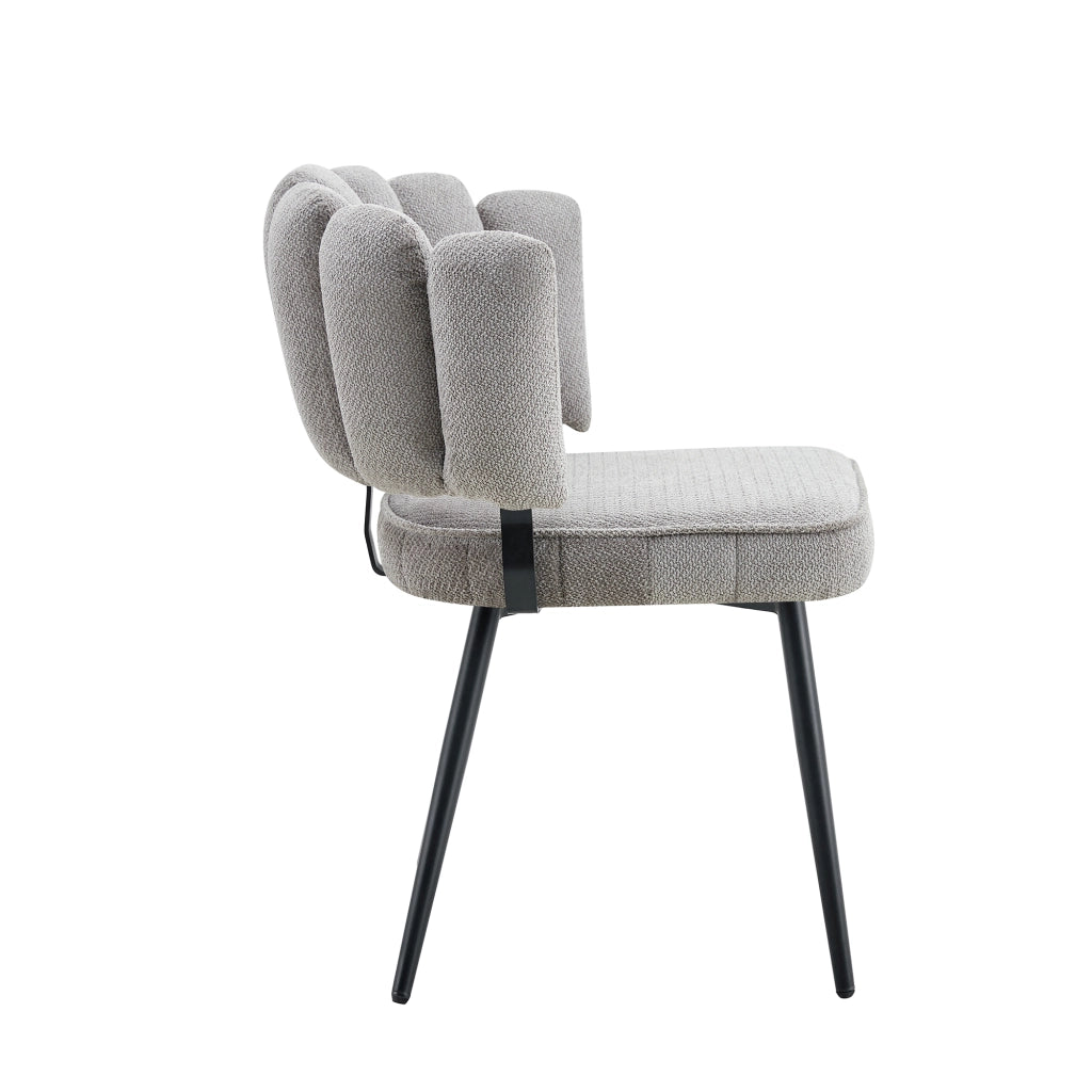Set Tavolo Rotondo e Sedie da Pranzo ¨C Xylo ¨C Piano MDF, Gambe Metallo Nero, Tessuto Grigio