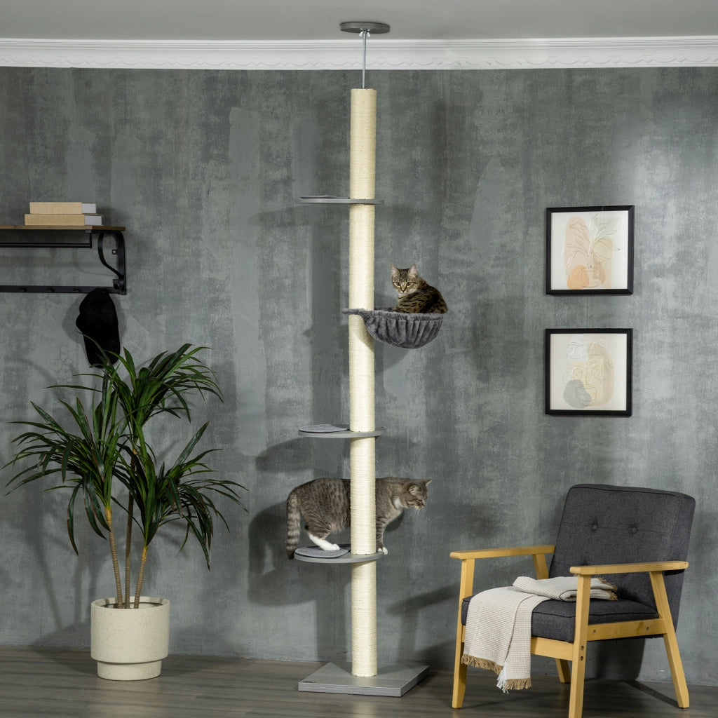 Tiragraffi per gatti 40x40x230-250 cm con asta di tensione; in poliestere grigio