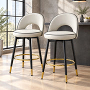 Sgabello da bar girevole a 360° in PU grigio e bianco con dettagli dorati e struttura in metallo set da 2