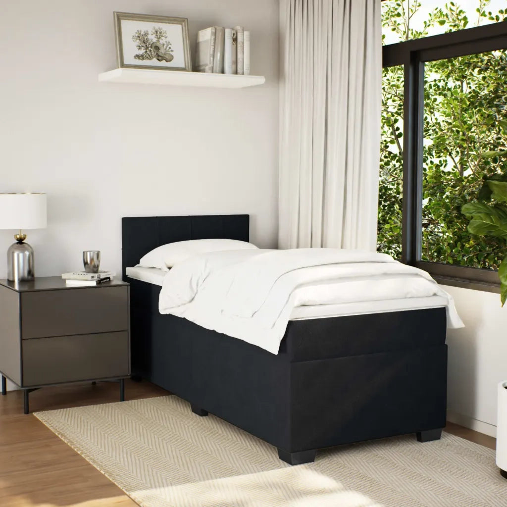 Giroletto a Molle con Materasso-Struttura Letto Nero 90x200 cm in Velluto 730745