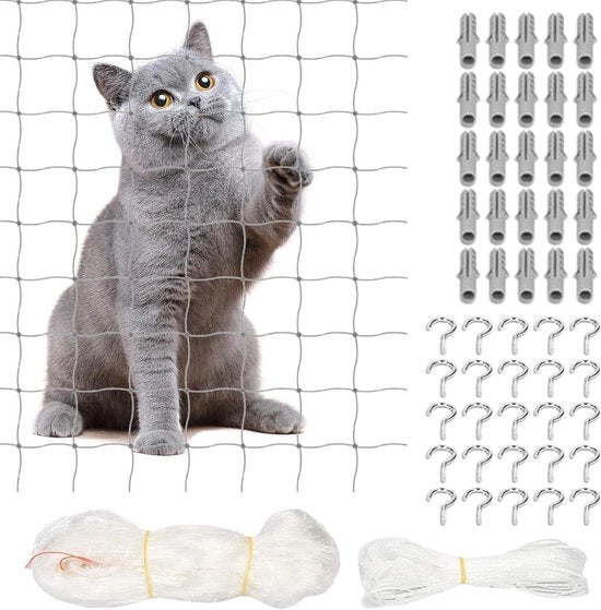 Rete di protezione per finestre e balconi in trasparenza senza perforazione - 6 x 3 m - rete di sicurezza per animali domestici.