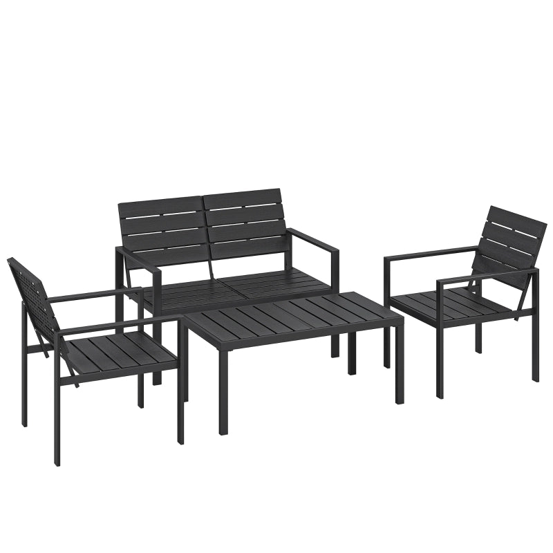 Set da giardino per 4 persone con tavolino in metallo nero
