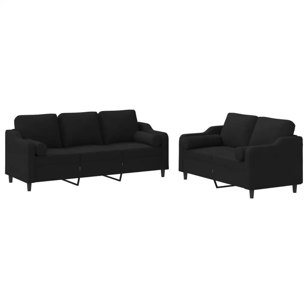 Set Divani 2 pz con Cuscini Nero in Tessuto 3201854