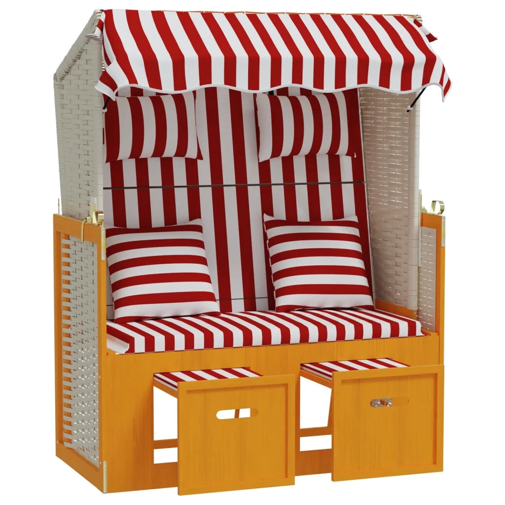 Strandkorb con Cuscini Polyrattan e Legno Massello Rosso Bianco 318665
