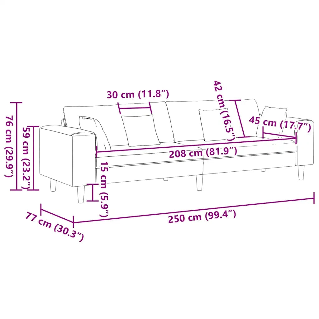 Divano Blu 250 x 77 x 76 cm Velluto 3335152