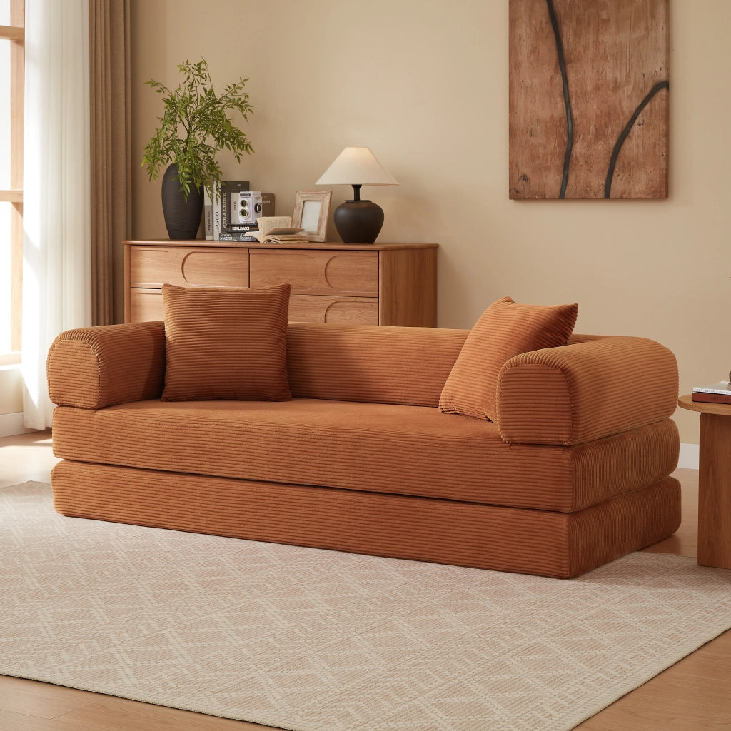 Divano letto modulare convertibile con schiuma fredda e velluto traspirante in terracotta