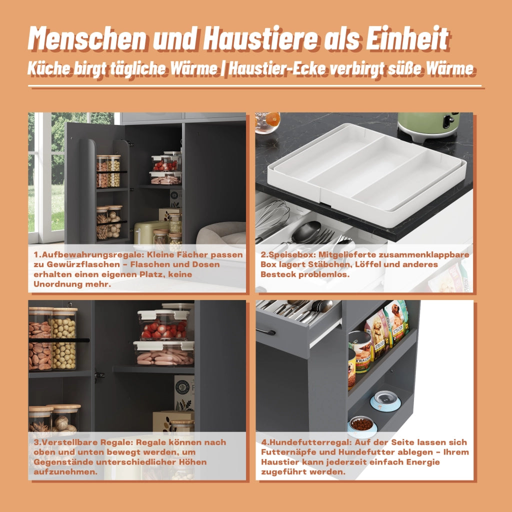 Mobile da cucina con 3 cassetti ripiano regolabile spazio per animali naturale e grigio 120 × 60 × 90 cm