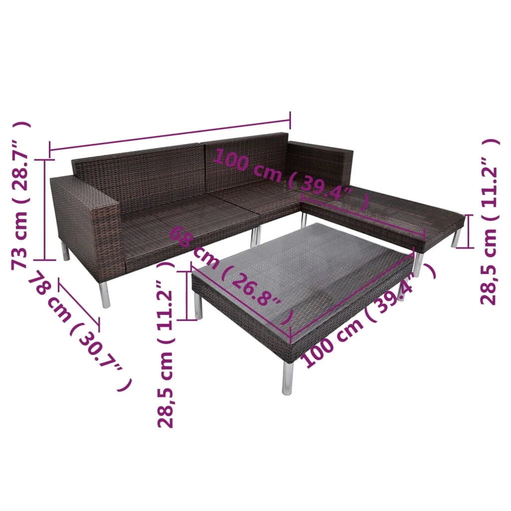 Set di mobili da giardino mobili da esterno 4 pezzi con cuscini resina intrecciata marrone 02_0016194