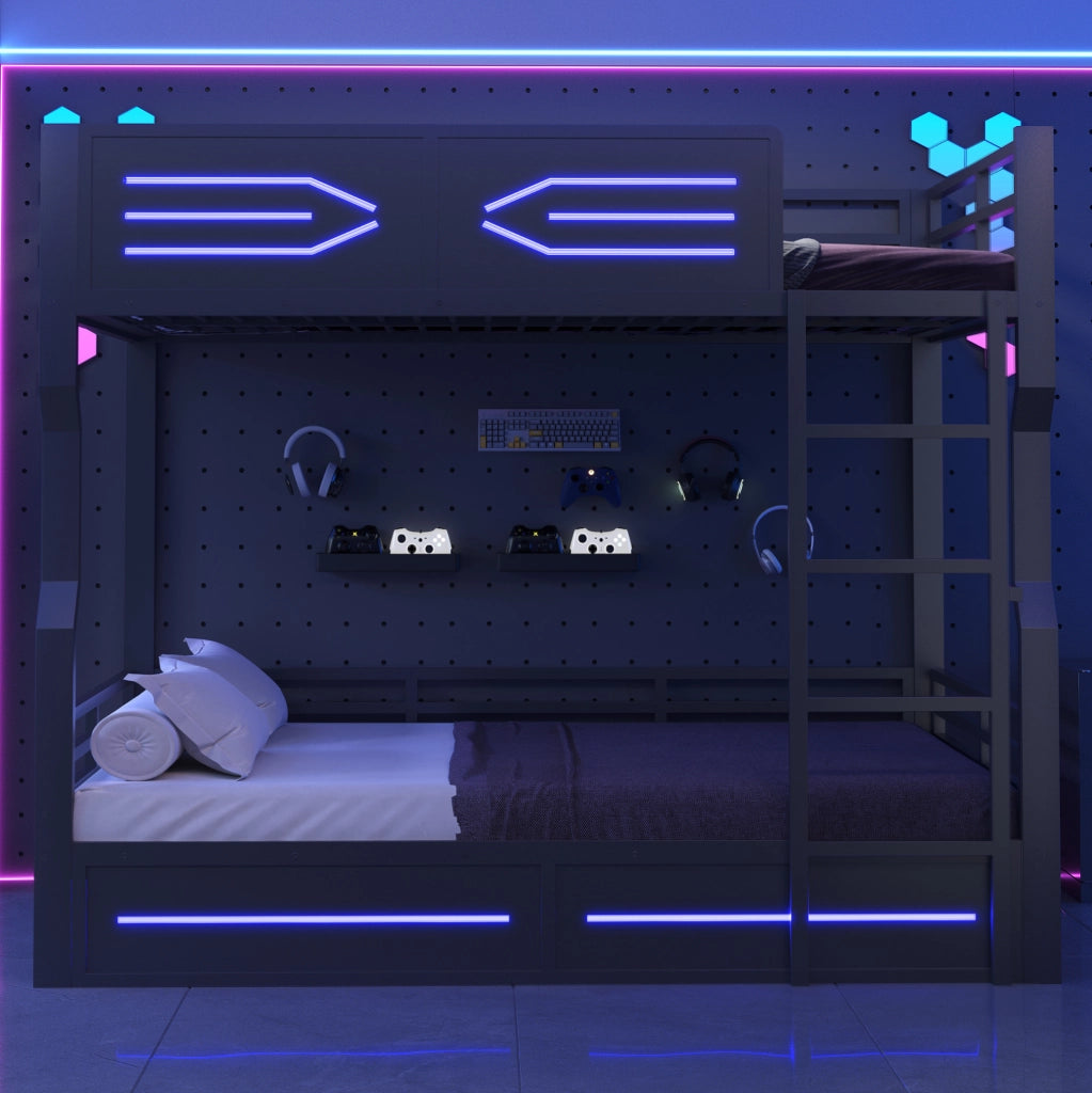 Letto a castello multifunzione 140 x 200 cm con LED nero