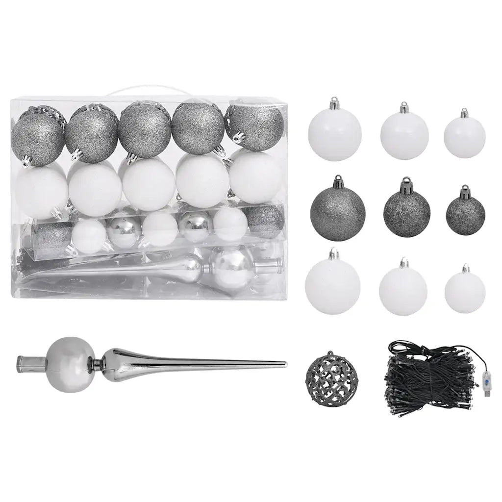 Albero di Natale Preilluminato con Palline Argento 150 cm PET 3077695