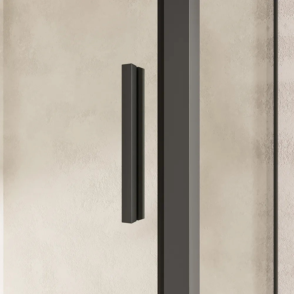 Box doccia slim 90x140cm con porta scorrevole e parete fissa profili nero opaco e vetro 6mm trasparente h190| Portofino