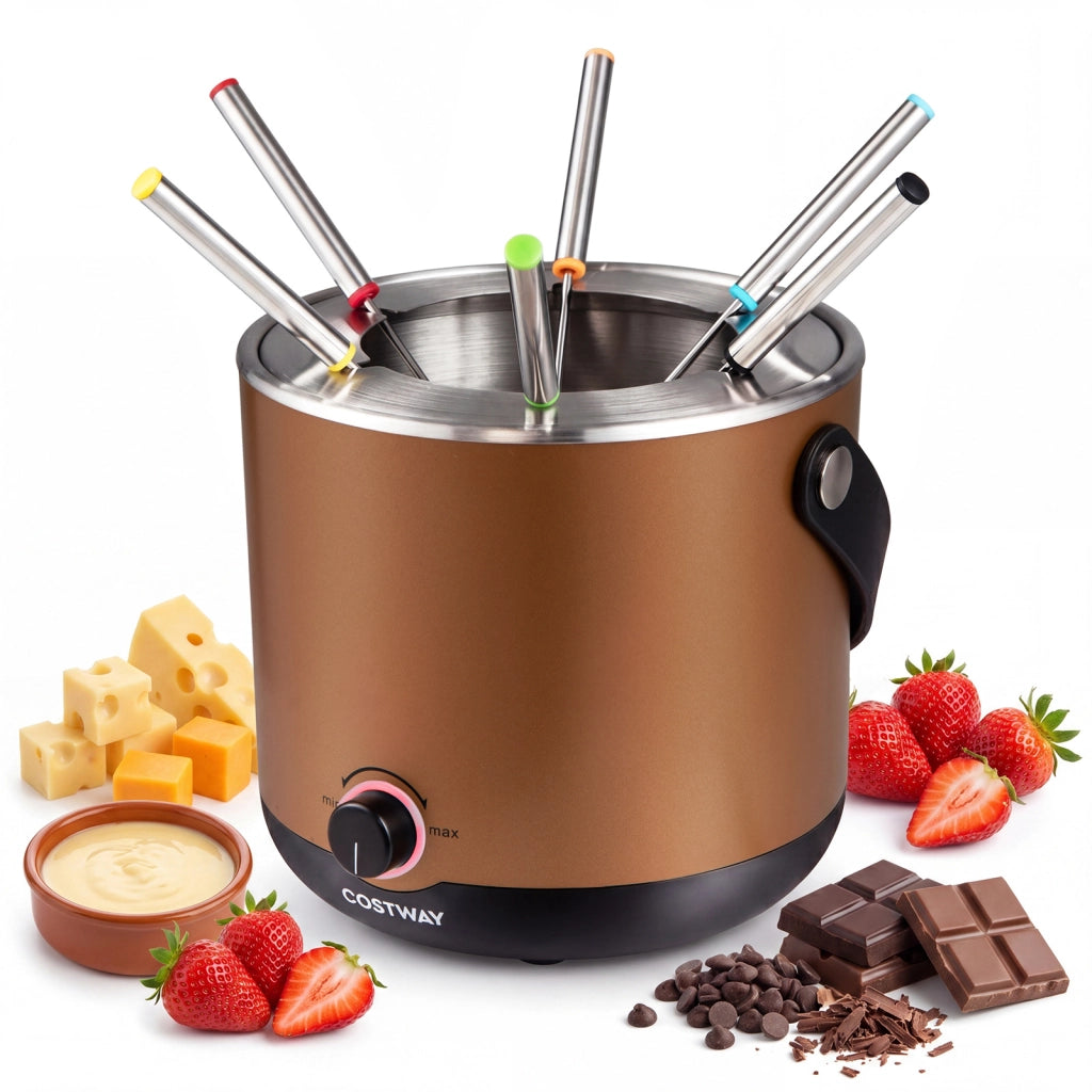 Fonduta elettrica 800 w con anello paraspruzzi e maniglia protezione surriscaldamento, Pentola di cioccolato elettrica in acciaio inossidabile