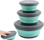 Saccola portatile 3 pezzi - Saccola siliconica con coperchio - Saccola per campeggio - Saccola per frutta - Saccola per cucina e scuola - Versatile saccola per viaggi e campeggio - Saccola per contenere verdure