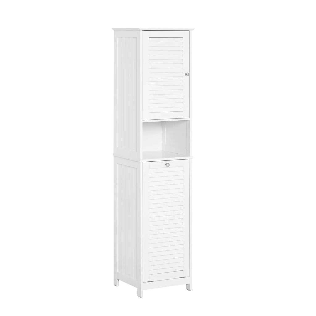 Mobile A Colonna Bagno Salvaspazio Mobile Alto Con Borsa Portabiancheria Pieghevole Bianco L40xP38xA170 Cm BZR124-W