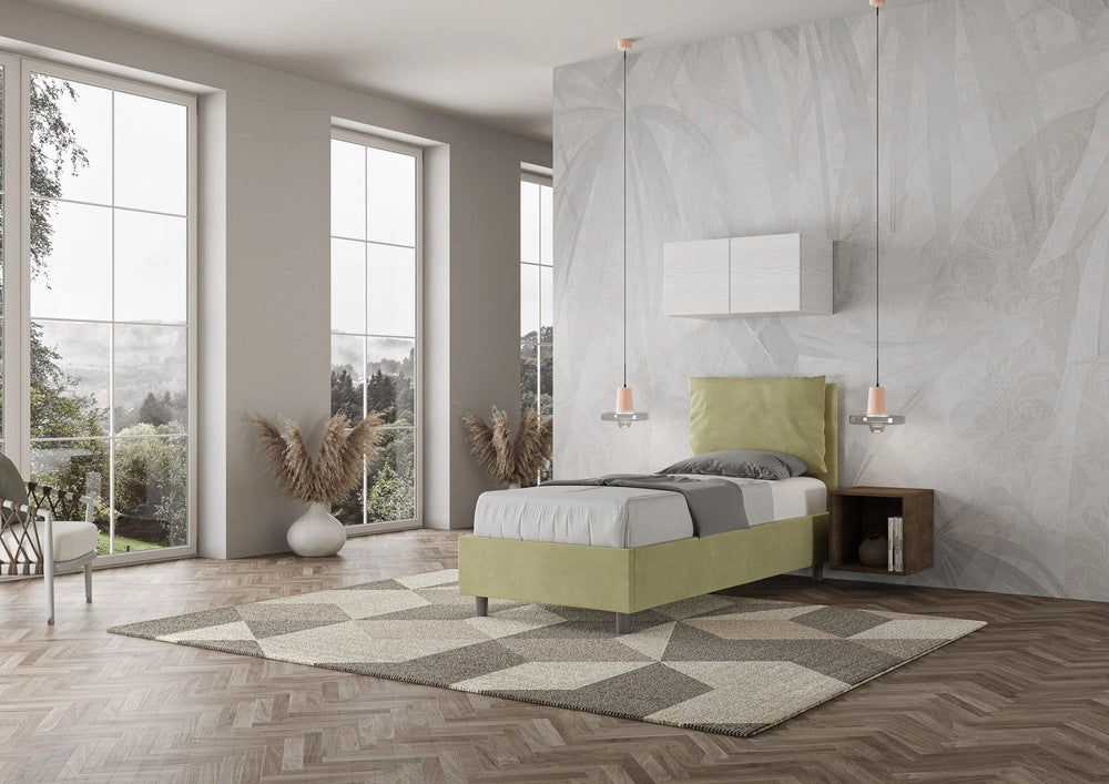 Letto Singolo 100x200 cm con Rete e Contenitore Antea Tè Verde