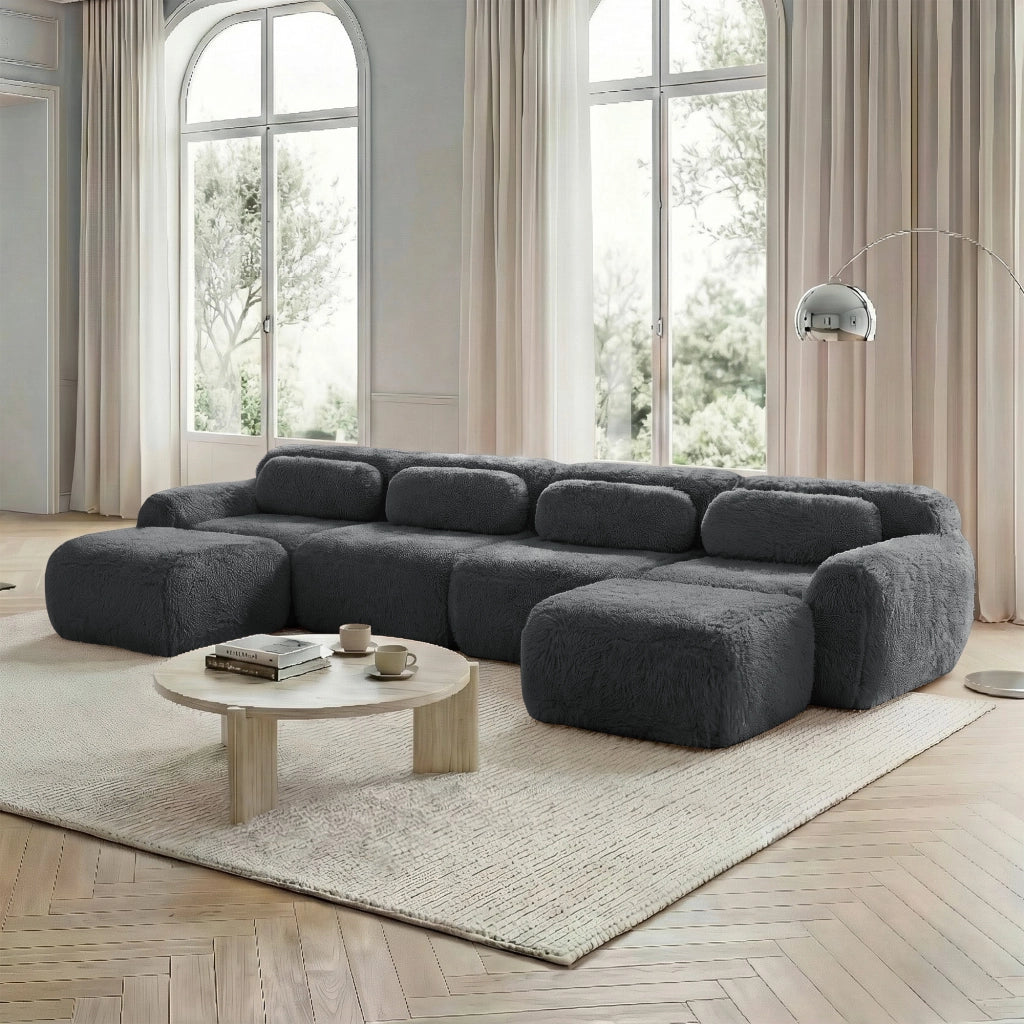 Divano Modulare a U con Cuscini ¨C MINIMAL ¨C Velluto Grigio, Ergonomico