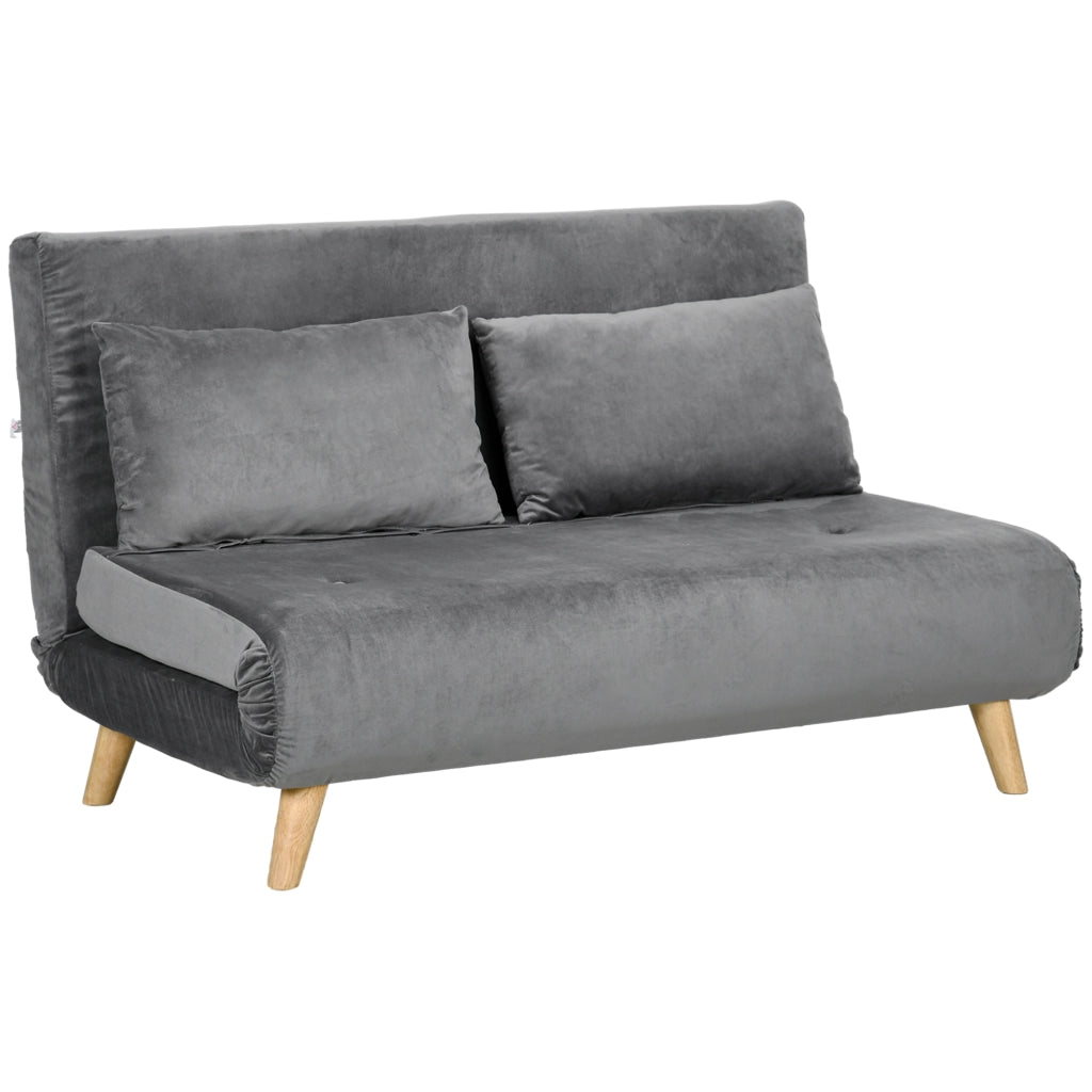Divano Letto Relax a 2 Posti con 2 Cuscini, Effetto Velluto Grigio, Multifunzionale, Compatto per Casa, 130 x 78 x 79 cm