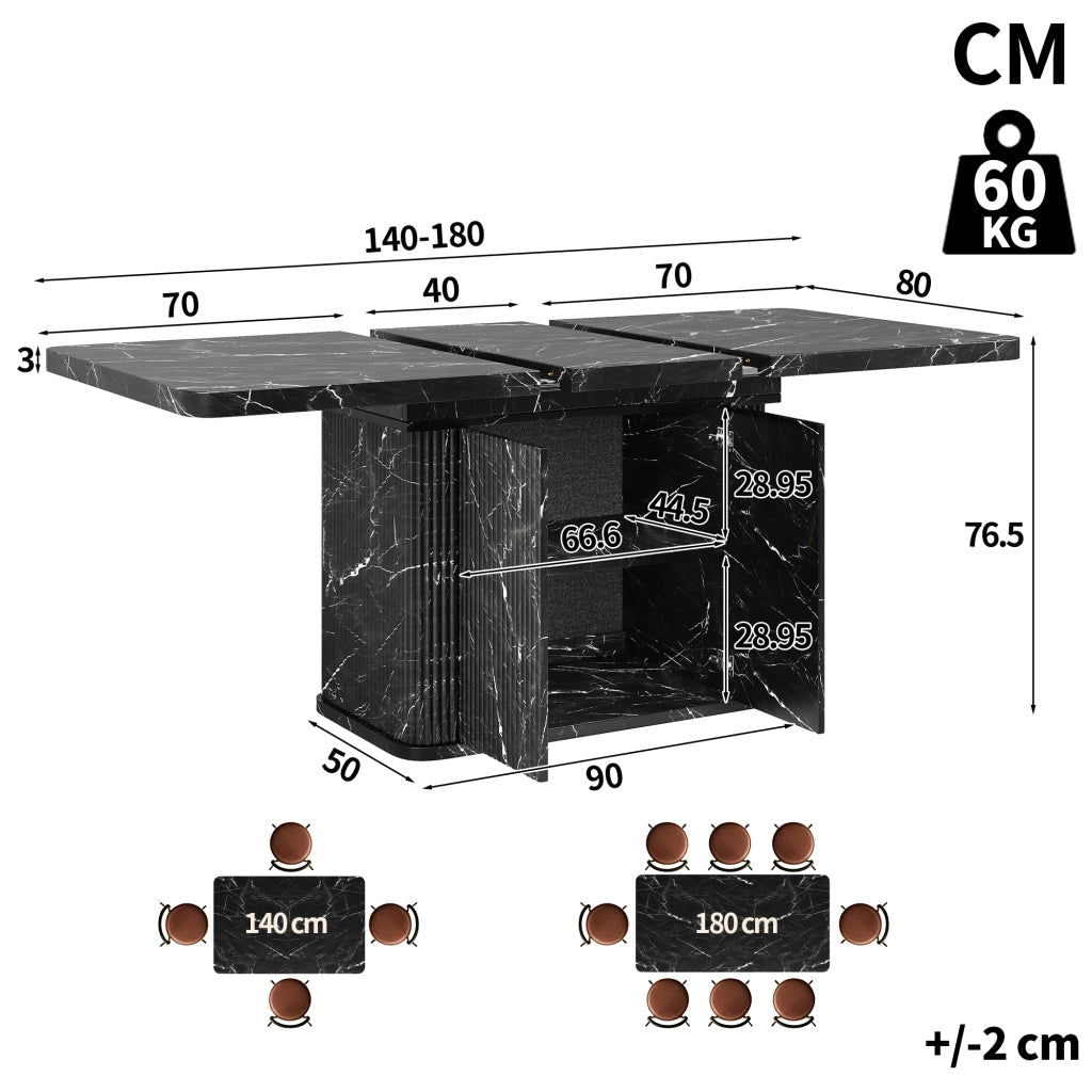 Tavolo allungabile da pranzo con vano contenitore piano estensibile e piedi regolabili in MDF e metallo nero