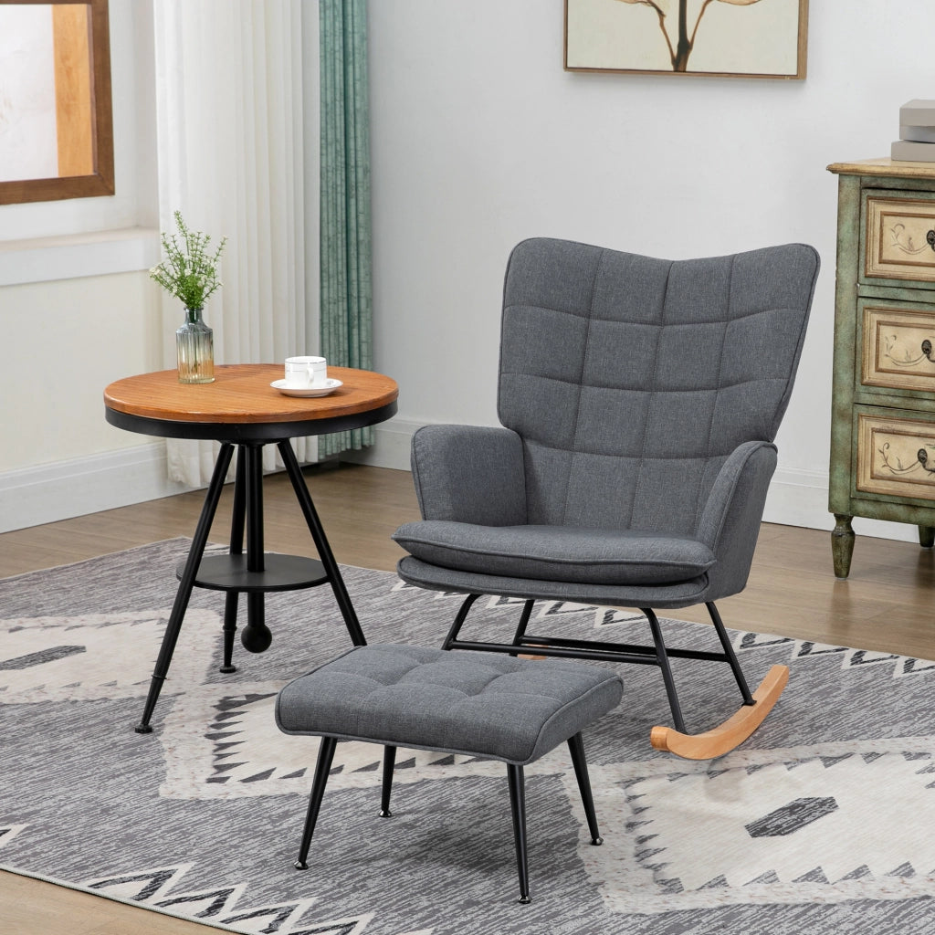 Poltrona a Dondolo con Poggiapiedi ¨C zephmum ¨C Grigio 64x89x90 cm