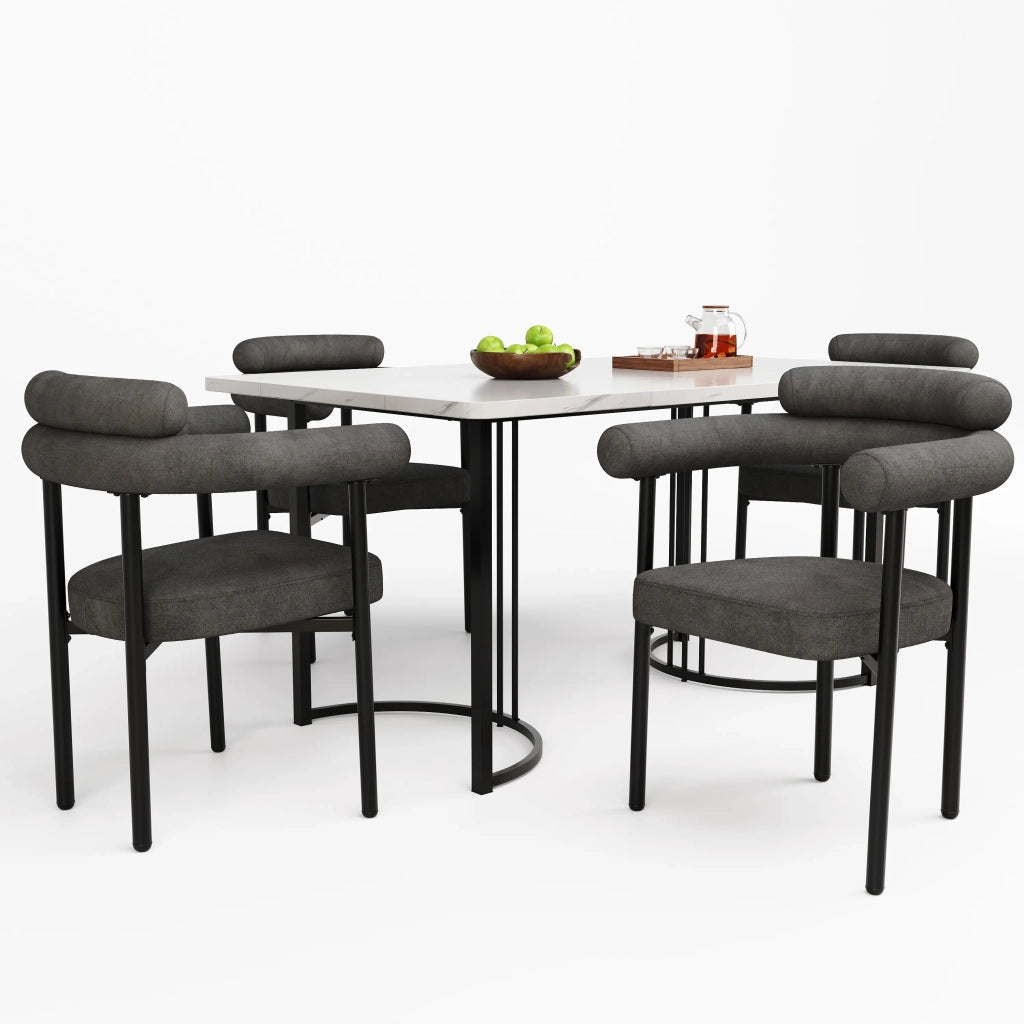 6 Sedie da Pranzo in Tessuto Effetto Pelle Grigio Scuro, Design Moderno e Semplice con Seduta Imbottita, per Sala da Pranzo, Soggiorno e Ufficio