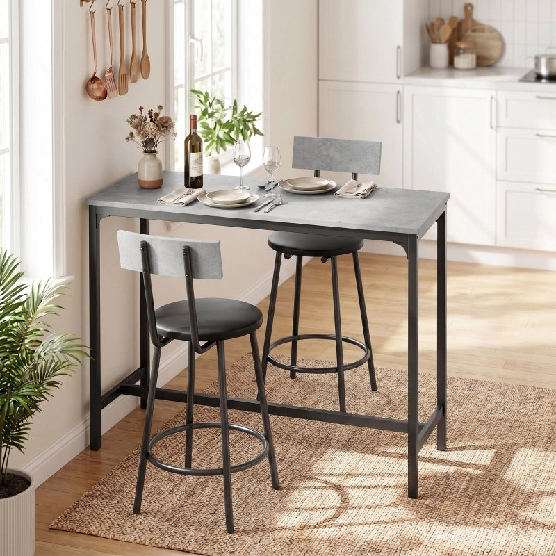 Set tavolo bar con 2 sgabelli 100x40x90.5 cm salvaspazio in MDF grigio
