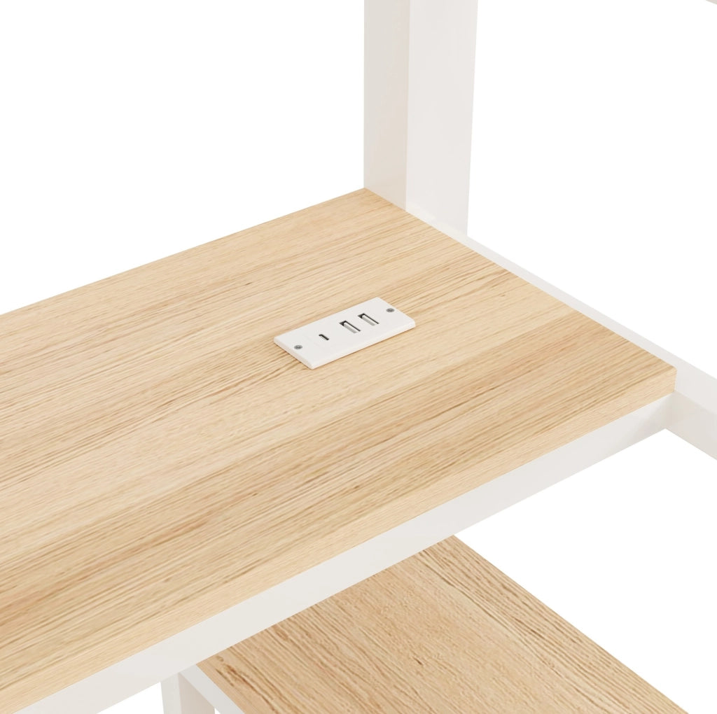 Letto a soppalco 140x200 cm bianco con scrivania, LED e ricarica USB