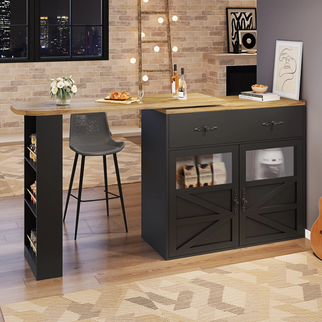 TAVOLO BAR ESTENSIBILE GIREVOLE 138-204x39x104 cm MDF NERO