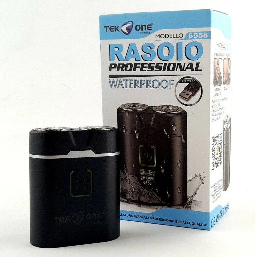 Trade Shop - Mini Rasoio 2 Testine Elettrico Ricaricabile Uomo Barba Waterproof Mod. 6558 -