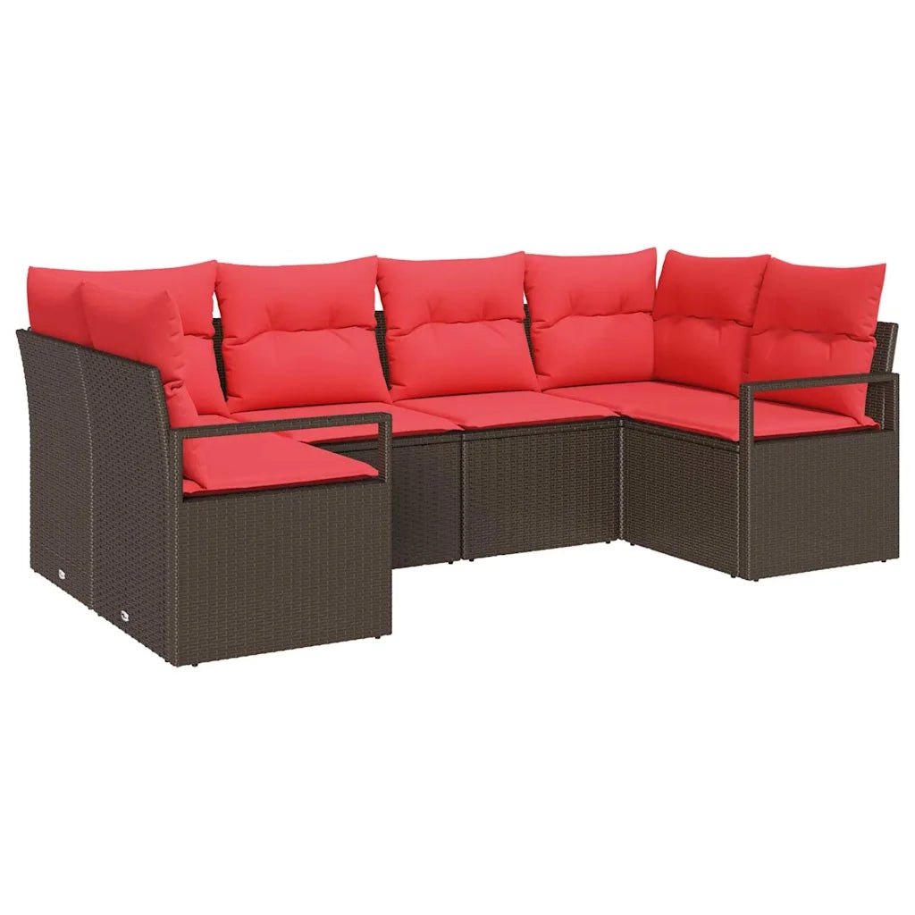 Set Divano da Giardino 6 pcs Marrone e Rosso polyrattan 3355193